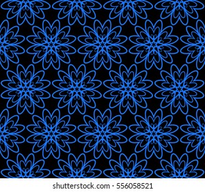 Modern floral geometric pattern. Seamless vector illustration. Blue, black. For interior design, printing, wallpaper, invitations