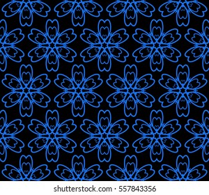 Modern floral geometric pattern. Seamless vector illustration. Blue, black. For interior design, printing, wallpaper, invitations
