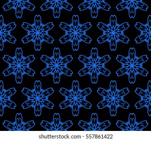 Modern floral geometric pattern. Seamless vector illustration. Blue, black. For interior design, printing, wallpaper, invitations