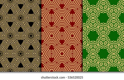modern floral geometric pattern set. Seamless vector illustration. for interior design, printing, wallpaper. gold on black, red, green