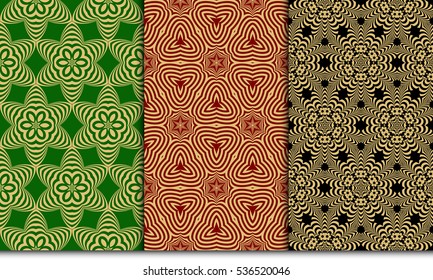 modern floral geometric pattern set. Seamless vector illustration. for interior design, printing, wallpaper. gold on black, red, green