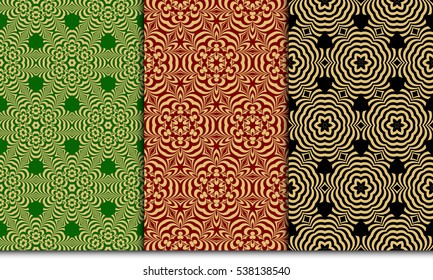 modern floral geometric pattern set. Seamless vector illustration. for interior design, printing, wallpaper. gold on black, red, green