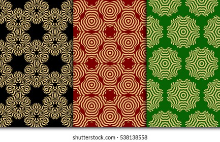 modern floral geometric pattern set. Seamless vector illustration. for interior design, printing, wallpaper. gold on black, red, green