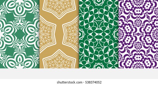 Modern floral Geometry ornament. Patterns Set. Seamless Vector illustration. Decorative texture for design wallpaper, pattern fills, web page, banner, flyer.