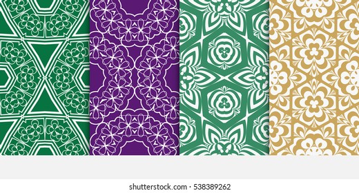 Modern floral Geometry ornament. Patterns Set. Seamless Vector illustration. Decorative texture for design wallpaper, pattern fills, web page, banner, flyer.