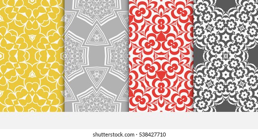 Modern floral Geometry ornament. Patterns Set. Seamless Vector illustration. Decorative texture for design wallpaper, pattern fills, web page, banner, flyer.