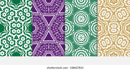 Modern floral Geometry ornament. Patterns Set. Seamless Vector illustration. Decorative texture for design wallpaper, pattern fills, web page, banner, flyer.