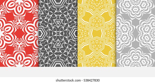 Modern floral Geometry ornament. Patterns Set. Seamless Vector illustration. Decorative texture for design wallpaper, pattern fills, web page, banner, flyer.