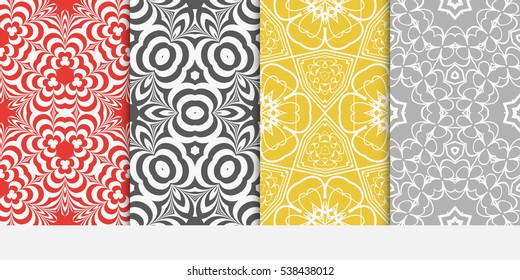Modern floral Geometry ornament. Patterns Set. Seamless Vector illustration. Decorative texture for design wallpaper, pattern fills, web page, banner, flyer.