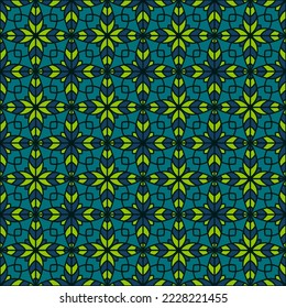 Modern floral geometry seamless vector tile pattern. Symmetrical geometric patchwork sample ornament. Abstract flower repeating tiling wallpaper. Decorative repeat linear template