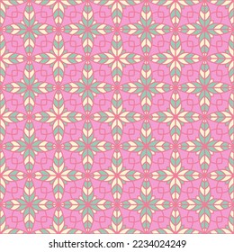 Geometría floral moderna patrón de mosaico vectorial sin costura. Ornamento de muestra geométrica ornada. Papel tapizado de flores abstractas que repiten azulejos. almohada de terciopelo con motivos orientales