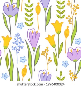 Moderno y floral de la mano sin fisuras fondo de patrón sobre blanco. Ilustración vectorial.