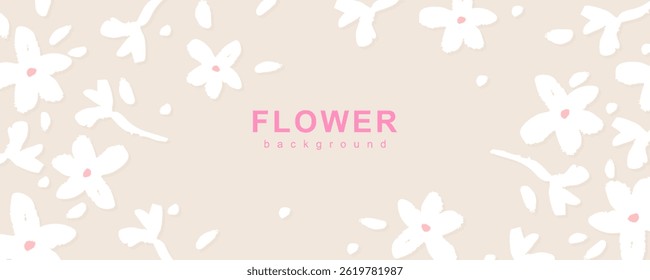 Modern floral horizontal abstract background. Modern spring art banner template with flowers. Vector illustration for poster, cover, sales, header, social media, fashion ads, greeting card