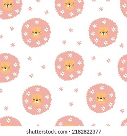 Modern floral lion seamless pattern. Trendy background