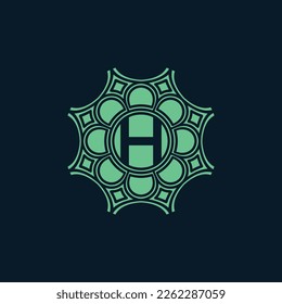modern floral medal intial letter H alphabet circle emblem nature logo