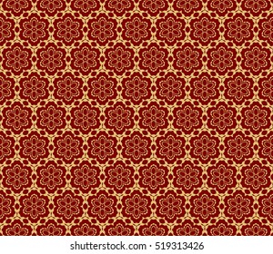 modern floral ornament. seamless vector pattern. gold on red. for decoration, wallpaper, presentation, fashion design.