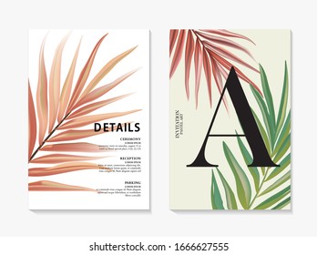 Modern floral pal design template. Advertising card with banana leaves macro pattern. Trendy vector watercolor vintage creative art.