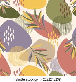 Modern floral pastel pattern. Collage contemporary seamless pattern. Hand drawn cartoon style pattern.