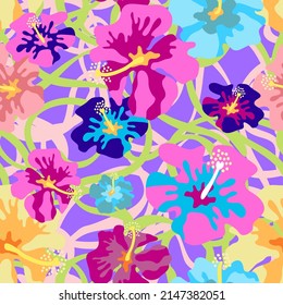 Modern floral pattern with abstract bright flowers.