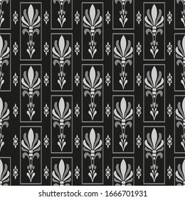 Modern floral pattern in asian style. Seamless wallpaper texture black and white. Vector image