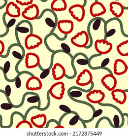 Modern floral pattern with intertwined red flowers on white background. Cute  floral print in naive style for dresses ,fabric design, wallpaper, wrapping paper
