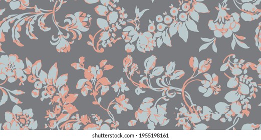 Modern Floral pattern on grey background. Watercolor print. Seamless texture. Elegant template for fashion prints. Printing with in hand drawn style