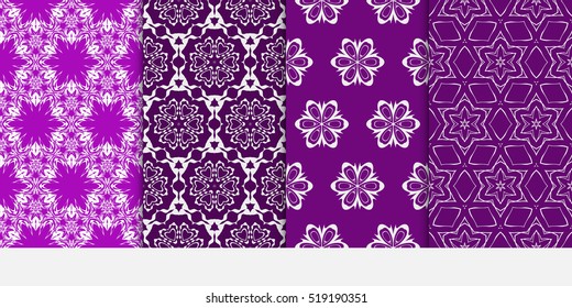 Modern floral pattern set. Vector illustration. Purple color