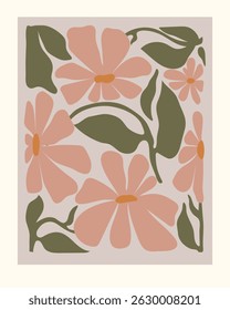 Modern floral poster with flowers. Abstract art. 