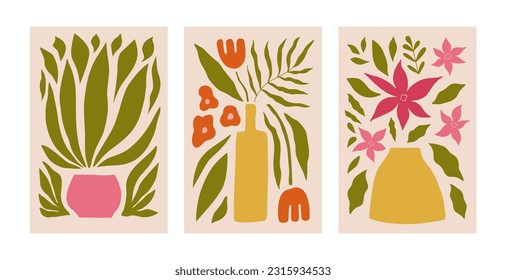 Modern floral posters with flowers. Abstract art. 