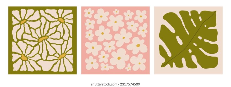 Modern floral posters with flowers. Abstract art. 