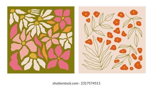 Modern floral posters with flowers. Abstract art. 