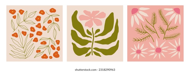 Modern floral posters with flowers. Abstract art. 