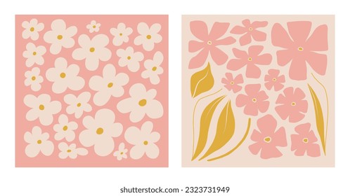 Modern floral posters with flowers. Abstract art. 