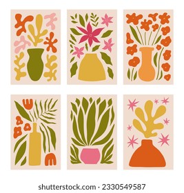 Modern floral posters with flowers. Abstract art. 