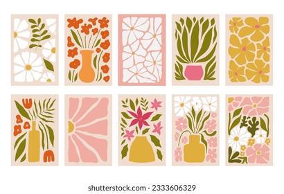 Modern floral posters with flowers. Abstract art. 