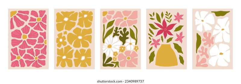 Modern floral posters with flowers. Abstract art. 