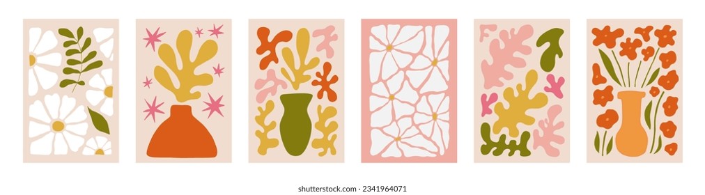 Modern floral posters with flowers. Abstract art. 