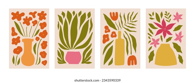 Modern floral posters with flowers. Abstract art. 
