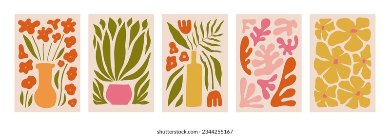 Modern floral posters with flowers. Abstract art. 