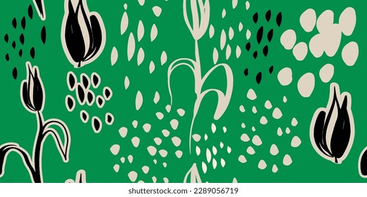 Modern floral print. Seamless pattern. Hand drawn style.