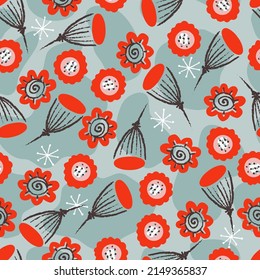 Modern Floral Red Shapes Vector Seamless Pattern