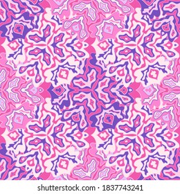Patrón floral moderno sin fisuras en colores positivos de verano brillantes. Ornamento de flores fluidas de medallón de Mandala. Patrón tropical floral sin soldadura. Diseño de álbumes de Kaleidoscope. Motivos tribales.