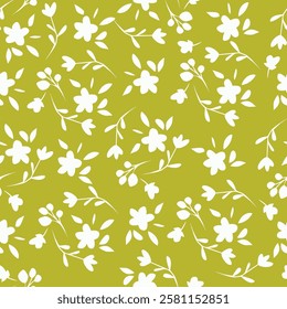 Modern floral seamless pattern. Cute romantic wildflowers pattern on light grey background. Spring flowers pattern. Ditsy floral print, purple and orange colors