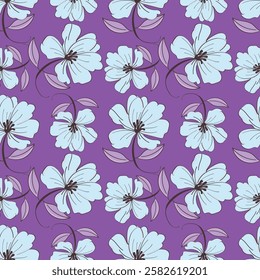 Modern floral seamless pattern. Cute romantic wildflowers pattern on light grey background. Spring flowers pattern. Ditsy floral print, purple and orange colors