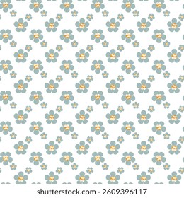 Modern Floral Seamless Pattern with Delicate Blue and Yellow Flowers