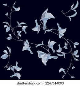 Modern floral seamless pattern. Digital drawn illustration. Can be used as textile fabric or wallpaper, cards, invitations, decorative paper