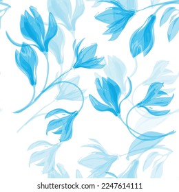 Modern floral seamless pattern. Digital drawn illustration. Can be used as textile fabric or wallpaper, cards, invitations, decorative paper