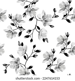 Modern floral seamless pattern. Digital drawn illustration. Can be used as textile fabric or wallpaper, cards, invitations, decorative paper