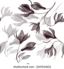 Modern floral seamless pattern. Digital drawn illustration. Can be used as textile fabric or wallpaper, cards, invitations, decorative paper