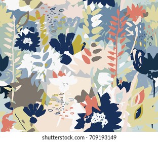 Modern floral seamless pattern. Hand drawn textures. Pastel colo